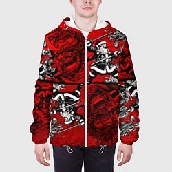 Куртка с капюшоном мужская Дед Мороз с копьем и драконом, цвет: 3D-белый — фото 2