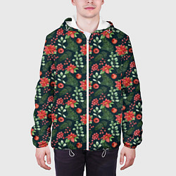Куртка с капюшоном мужская Новогодние цветы, цвет: 3D-белый — фото 2