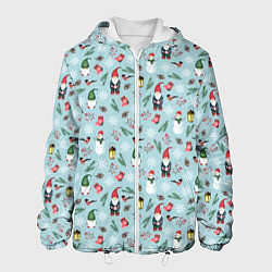 Куртка с капюшоном мужская Новогодние акварельные гномы, цвет: 3D-белый