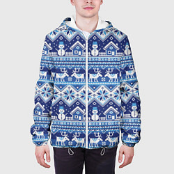 Куртка с капюшоном мужская Вязанный зимний пейзаж с оленями, цвет: 3D-белый — фото 2