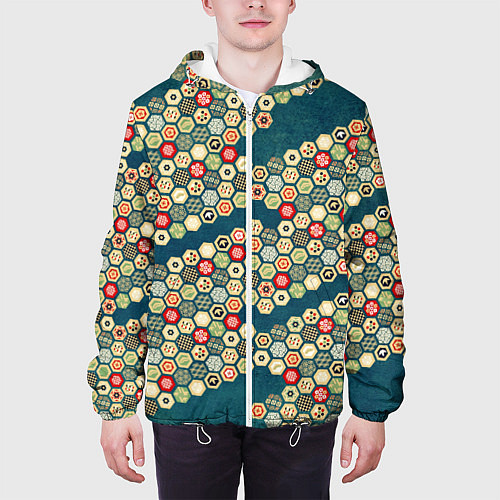 Мужская куртка Традиционный японский узор: черепаховый панцирь-со / 3D-Белый – фото 3