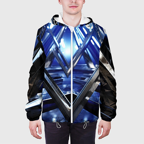 Мужская куртка Синяя и черная конструкция абстракция / 3D-Белый – фото 3