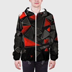 Куртка с капюшоном мужская Черные и красные треугольные частицы, цвет: 3D-белый — фото 2