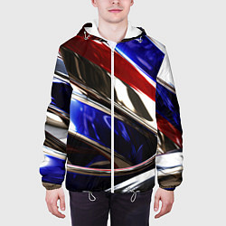 Куртка с капюшоном мужская Металлические абстрактные вставки, цвет: 3D-белый — фото 2