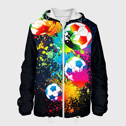 Куртка с капюшоном мужская Разноцветные футбольные мячи, цвет: 3D-белый