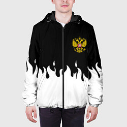 Куртка с капюшоном мужская Герб РФ огонь патриотический стиль, цвет: 3D-черный — фото 2