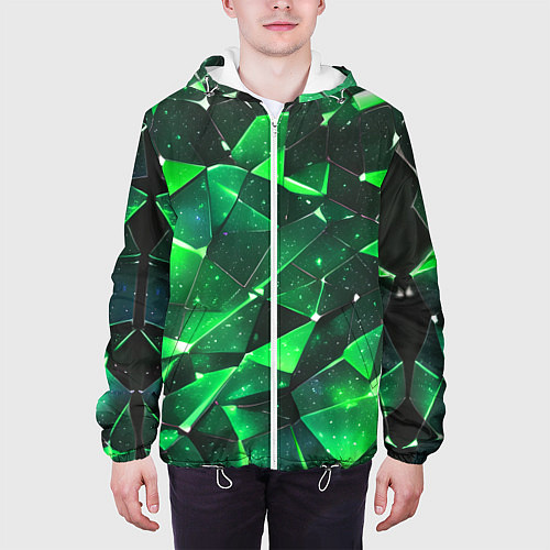 Мужская куртка Зелёное разбитое стекло / 3D-Белый – фото 3