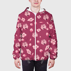 Куртка с капюшоном мужская Сакура цветы и бутоны паттерны, цвет: 3D-белый — фото 2