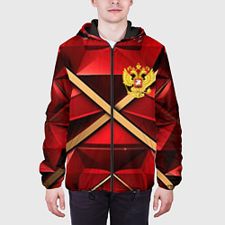 Куртка с капюшоном мужская Герб России на красном абстрактном фоне, цвет: 3D-черный — фото 2