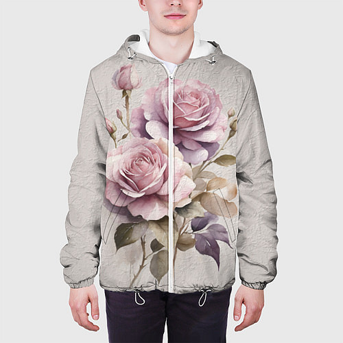 Мужская куртка Нежные розовые розы на стене / 3D-Белый – фото 3