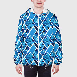 Куртка с капюшоном мужская Синие треугольники и белые полосы, цвет: 3D-белый — фото 2