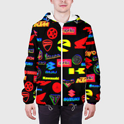 Куртка с капюшоном мужская Все логотипы авто бренды, цвет: 3D-белый — фото 2