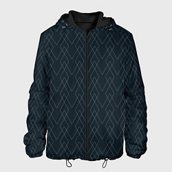 Куртка с капюшоном мужская Тёмный сине-зелёный геометричные линии, цвет: 3D-черный