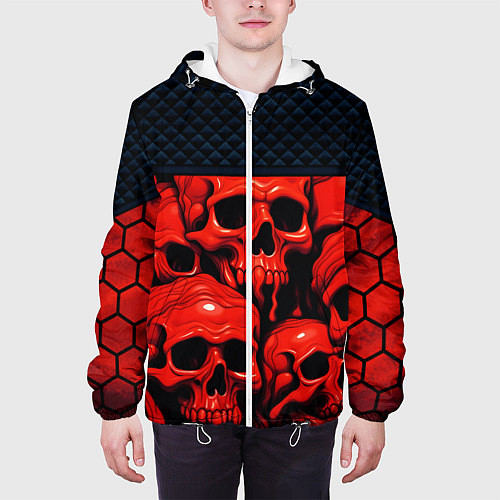 Мужская куртка Расплавленные красные черепа стёжка / 3D-Белый – фото 3