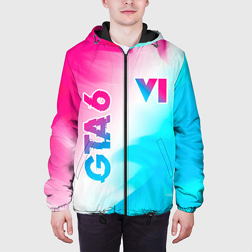 Мужская куртка GTA 6 neon gradient style вертикально / 3D-Черный – фото 3