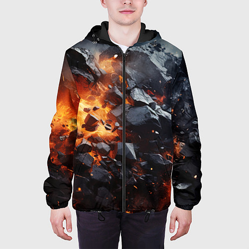 Мужская куртка Взрыв камней и плит / 3D-Черный – фото 3