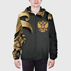 Куртка с капюшоном мужская Золотой герб России и объемные узоры, цвет: 3D-черный — фото 2