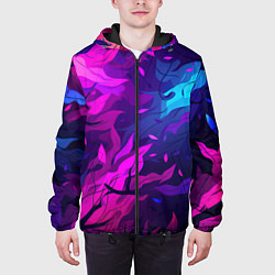 Куртка с капюшоном мужская Фиолетовые яркие лепестки, цвет: 3D-черный — фото 2