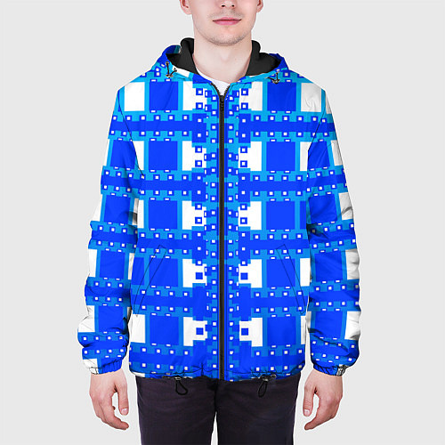 Мужская куртка Синие и белые квадраты / 3D-Черный – фото 3