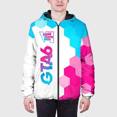 Мужская куртка GTA6 neon gradient style по-вертикали / 3D-Черный – фото 3