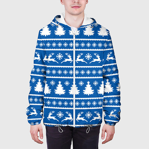 Мужская куртка Синий свитер с новогодними оленями / 3D-Белый – фото 3