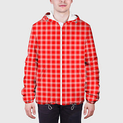 Куртка с капюшоном мужская Красно-белый клетчатый, цвет: 3D-белый — фото 2