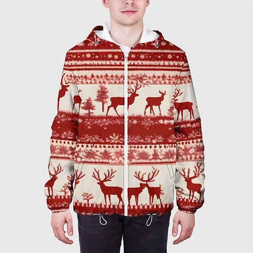 Мужская куртка Красные олени / 3D-Белый – фото 3