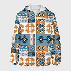 Куртка с капюшоном мужская Этнический мозаичный геометрический паттерн, цвет: 3D-белый