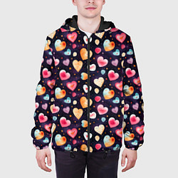 Куртка с капюшоном мужская Паттерн с сердечками на Валентинов день, цвет: 3D-черный — фото 2