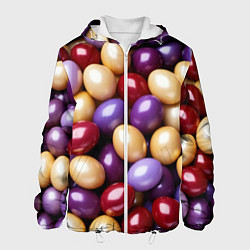 Куртка с капюшоном мужская Красные и фиолетовые пасхальные яйца, цвет: 3D-белый