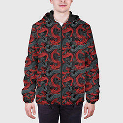 Куртка с капюшоном мужская Красные драконы на сером фоне, цвет: 3D-черный — фото 2
