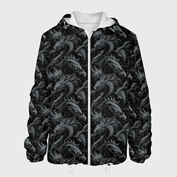 Куртка с капюшоном мужская Черные драконы паттерн, цвет: 3D-белый
