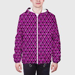 Куртка с капюшоном мужская Розовые и чёрные треугольники, цвет: 3D-белый — фото 2