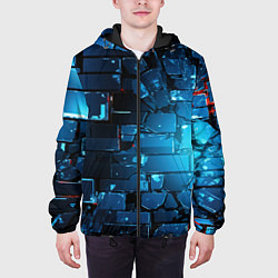 Куртка с капюшоном мужская Синие абстрактные плиты, цвет: 3D-черный — фото 2