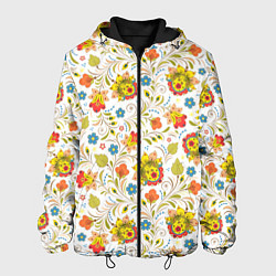 Мужская куртка Хохломская роспись разноцветные цветы на белом фон