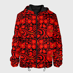Мужская куртка Хохломская роспись красные цветы и ягоды на чёрном