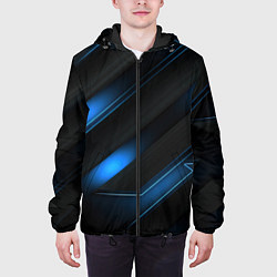 Куртка с капюшоном мужская Синий неоновый яркий свет на черном абстрактном фо, цвет: 3D-черный — фото 2
