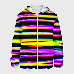 Куртка с капюшоном мужская Цветные неоновые полосы, цвет: 3D-белый
