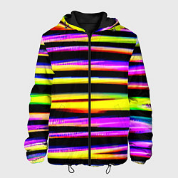 Куртка с капюшоном мужская Цветные неоновые полосы, цвет: 3D-черный