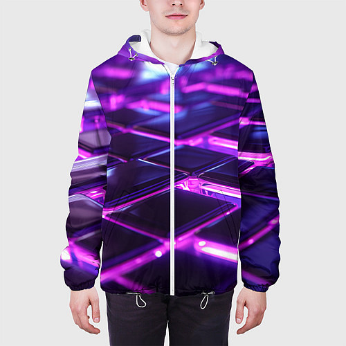 Мужская куртка Фиолетовая неоновая плитка / 3D-Белый – фото 3