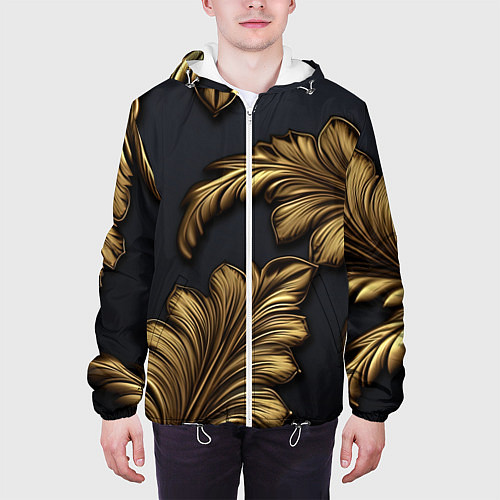 Мужская куртка Золотые узоры в виде листьев / 3D-Белый – фото 3