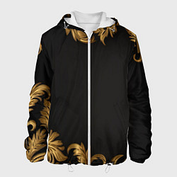 Куртка с капюшоном мужская Золотые объемные листья на черном, цвет: 3D-белый