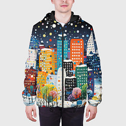 Куртка с капюшоном мужская Новогодний ночной город, цвет: 3D-черный — фото 2