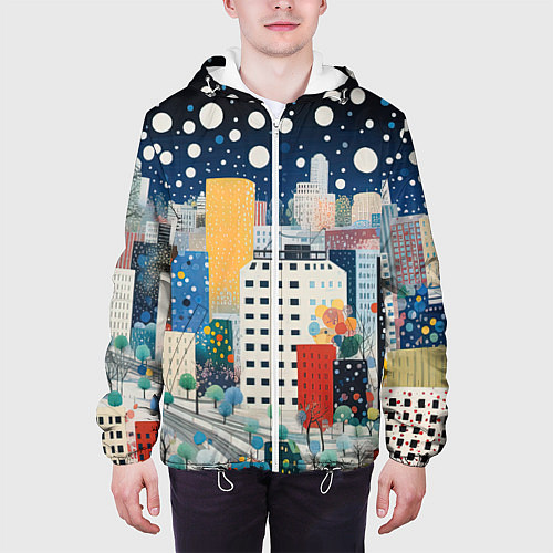 Мужская куртка Новогодний ночной город / 3D-Белый – фото 3