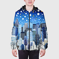 Куртка с капюшоном мужская Новогодний синий ночной город, цвет: 3D-черный — фото 2