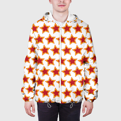 Мужская куртка Красные звезды с контуром / 3D-Белый – фото 3