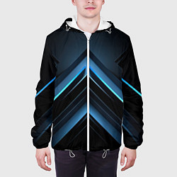 Куртка с капюшоном мужская Черная абстракция с синим неоновым ярким свечением, цвет: 3D-белый — фото 2