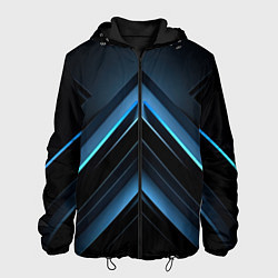 Куртка с капюшоном мужская Черная абстракция с синим неоновым ярким свечением, цвет: 3D-черный