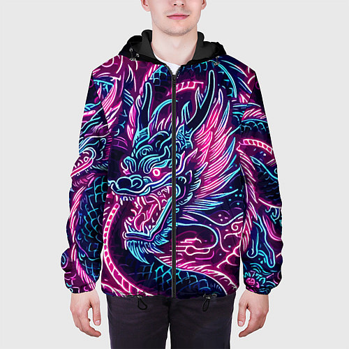 Мужская куртка Neon Japanese dragon - irezumi / 3D-Черный – фото 3