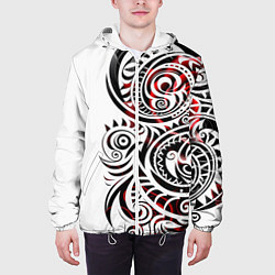 Куртка с капюшоном мужская Трайбл тату узоры, цвет: 3D-белый — фото 2